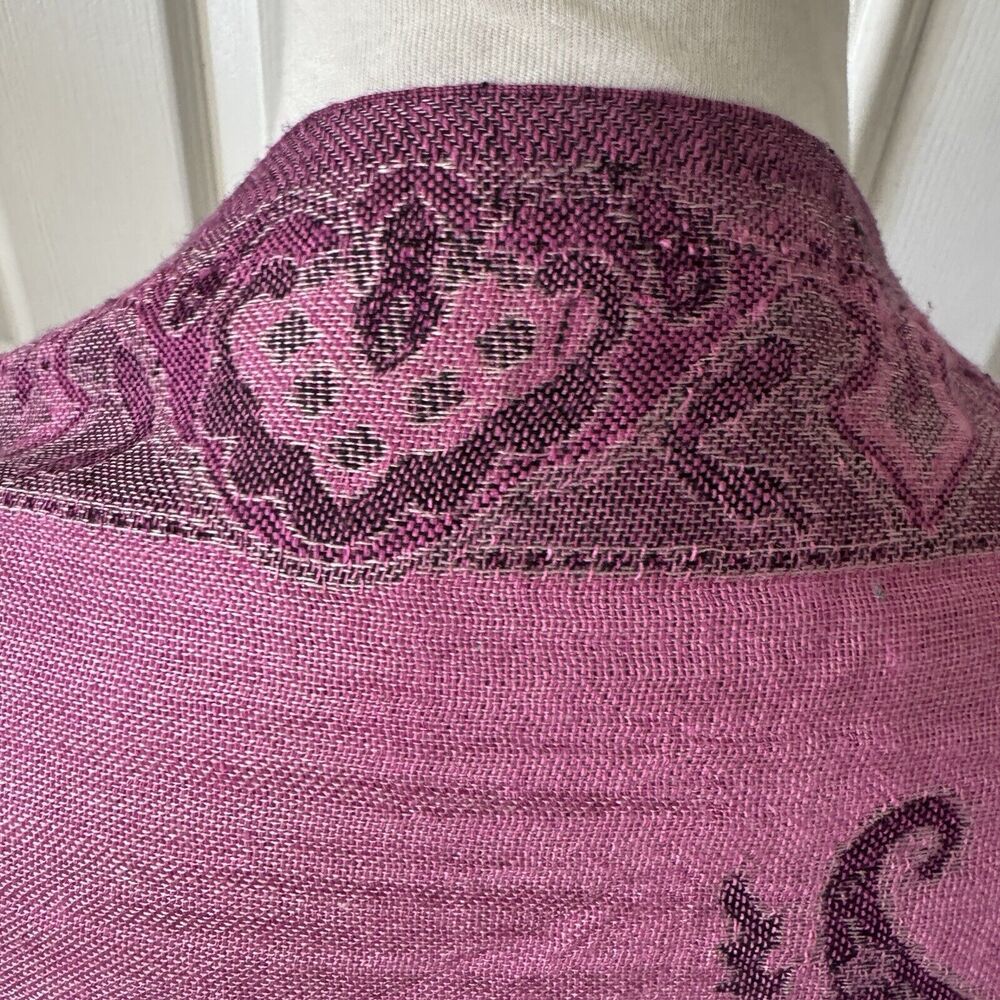 Shawl Wrap Scarf Womens Paisley Floral Pink Boho Fringe Romantic Feminine - Picture 7 of 11